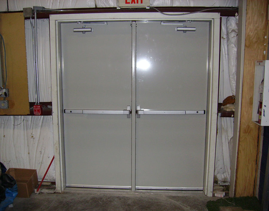 Gray metal double doors